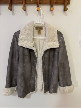 Eddie Bauer Gray Faux-Suede Teddy Jacket with Cream Shearling